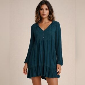 Free People For Urban Outfitters Rayon Mini Dress W/Crochet Accents & Pintucks M